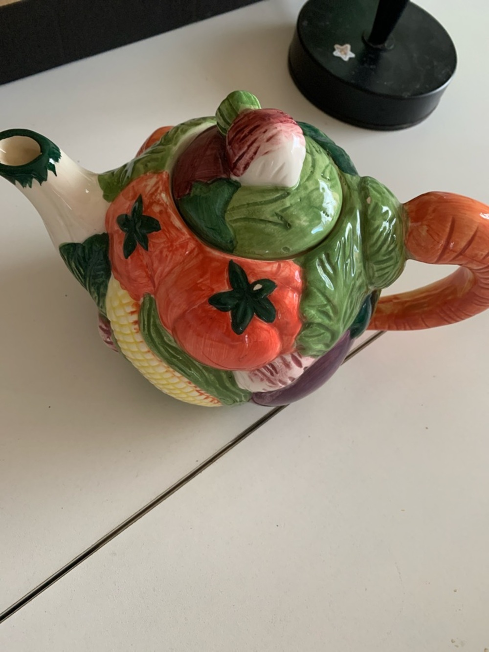 Ceramic teapot by Chang Shong, vegetable cornicopia